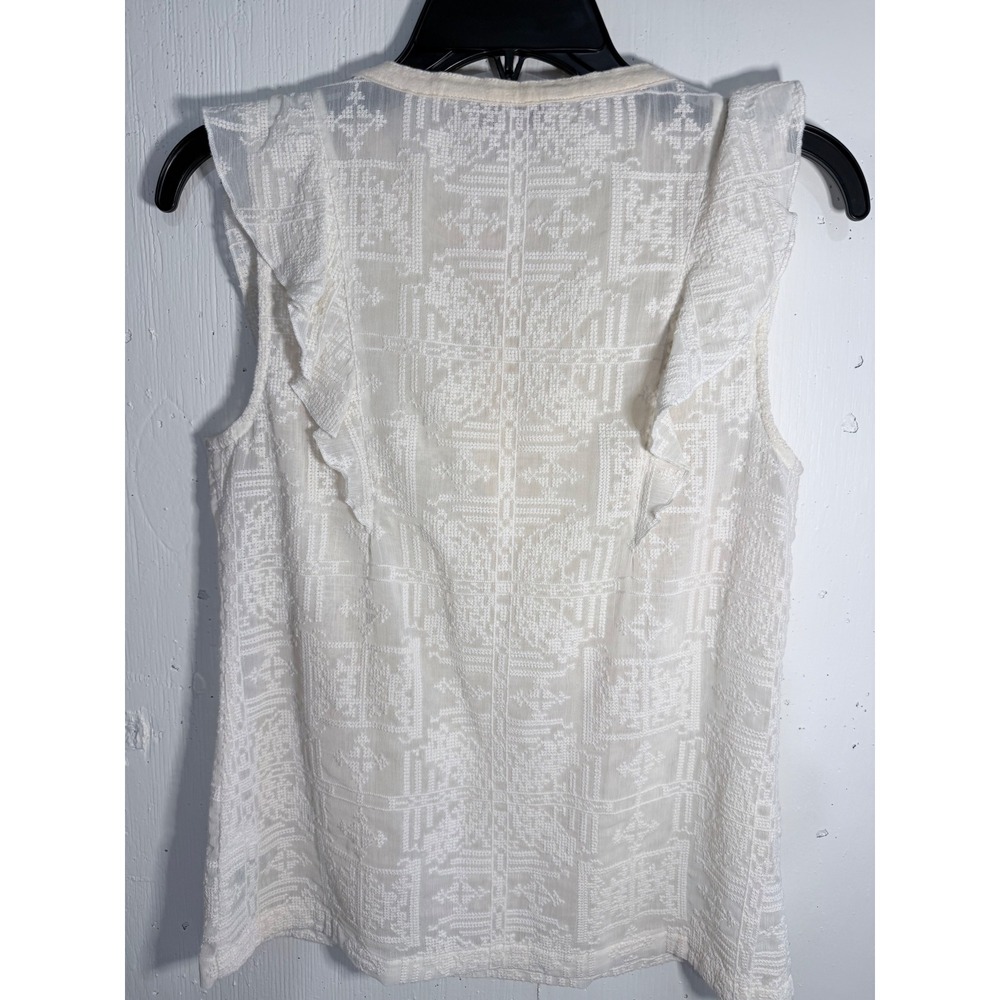 Banana Republic Heritage Collection Ivory Embroidered Ruffle Sleeveless Top XS - Picture 2 of 7